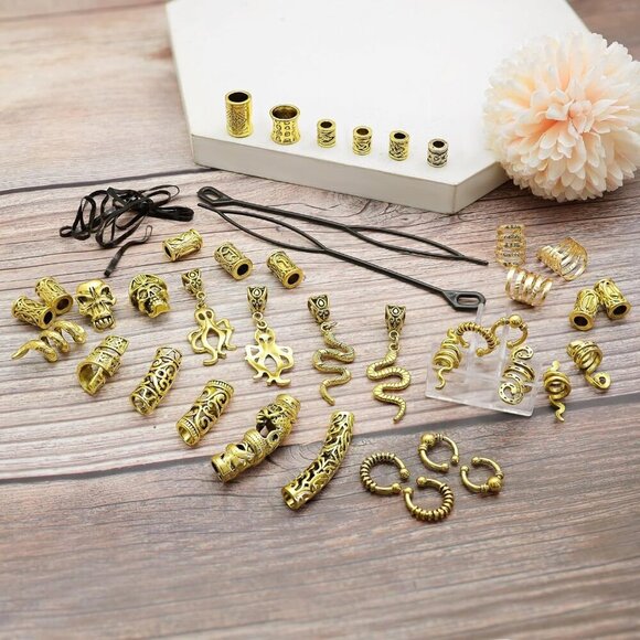 207 Pcs Viking Hair Clips Beads Jewelry Accessories Kit for Men Women